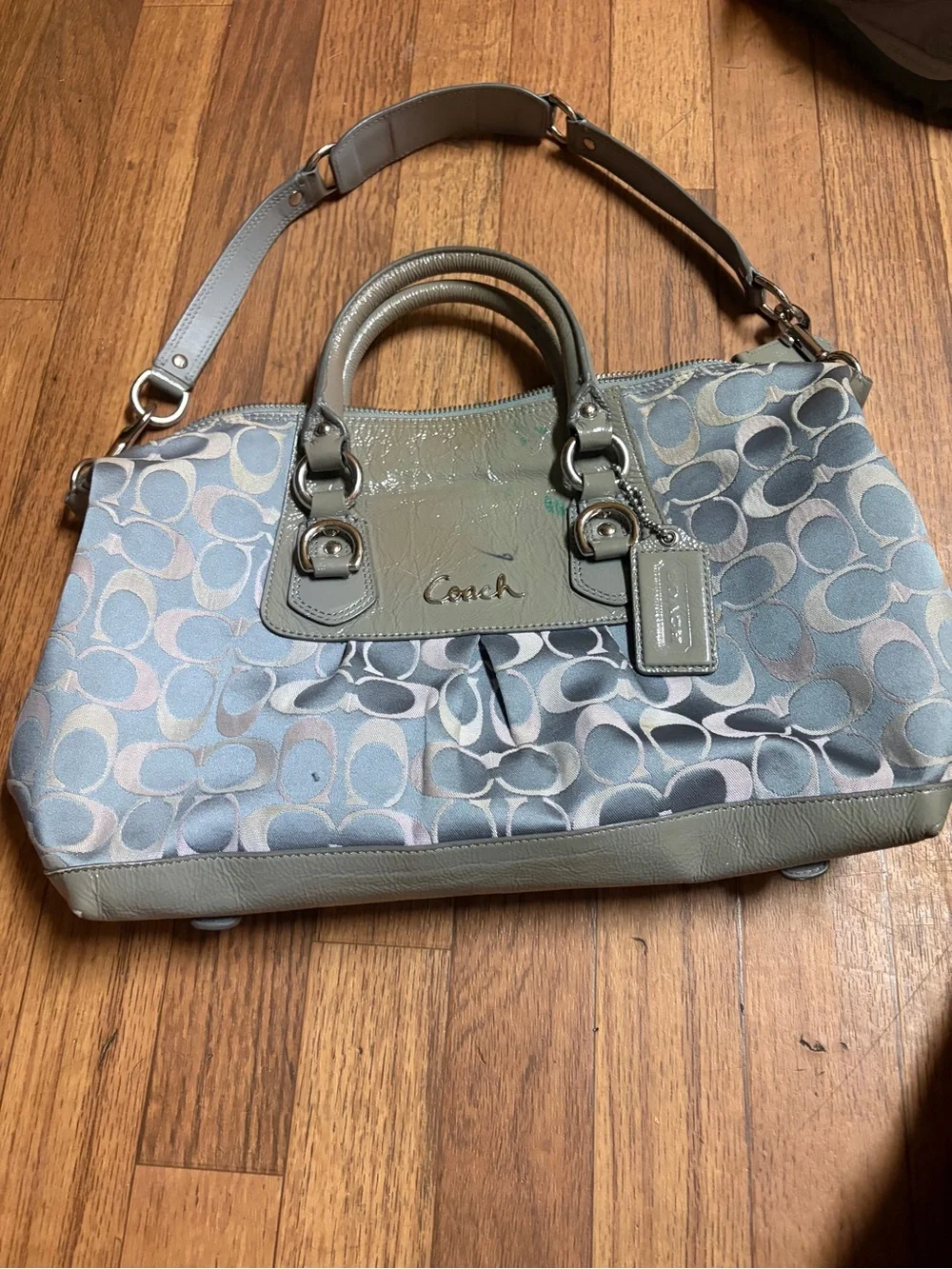 Coach Green and Gray Signature Shoulder Bag